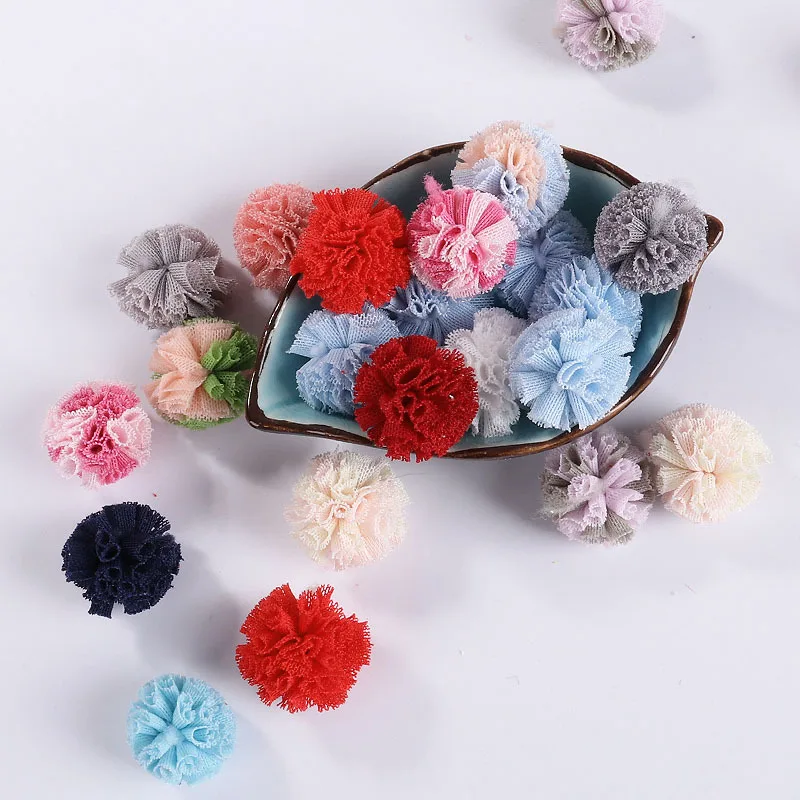 30PC/Pack Colorful Lace Net Yarn Flower Trim Balls DIY Clothing Bag Shoes Craft Supplies Children Handmade Decorative Pompones