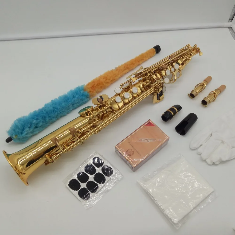 

Factory Outlet New Saxophone Soprano Mark VI Musical Instruments Professional Soprano Sax Gold Lacquer Mouthpiece Reeds Neck