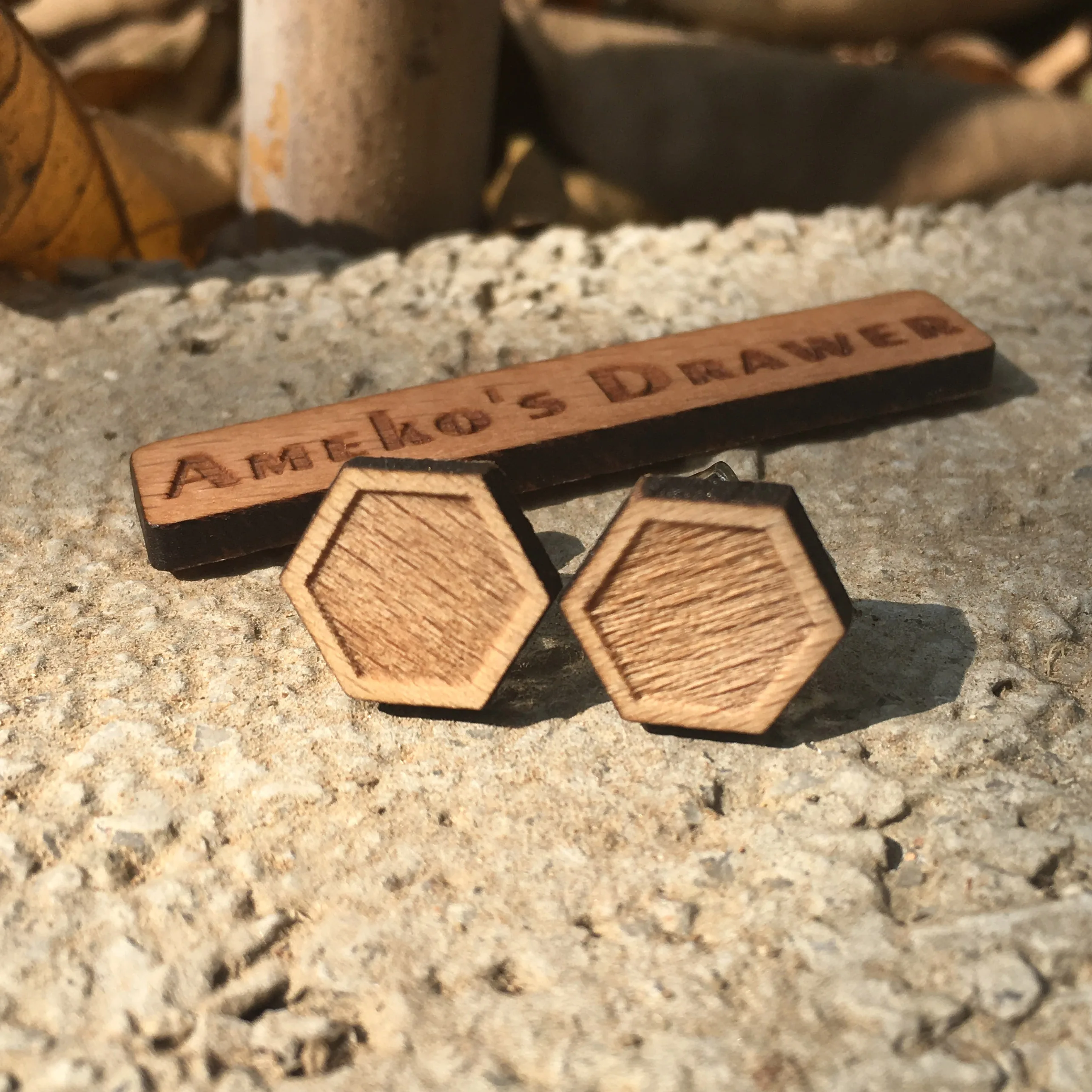 

Geometric Hex Pattern Laser Cut Tiny Hexagon Earrings Double Hex Stud Hex Wooden Earring Handmade Earrings X 10 Pairs