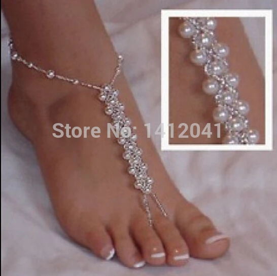 FD768 Sexy Beautiful Bridal font b Jewelry b font Pearl Foot Ankle Chain Toe Ring Beach