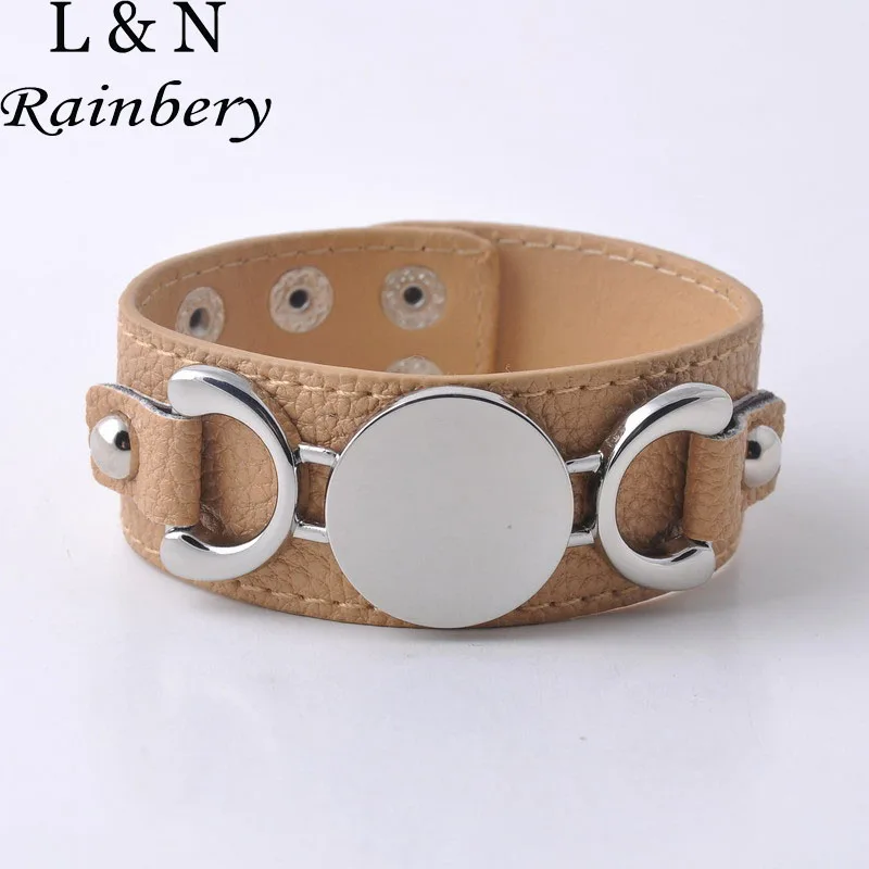 Rainbery 2016 New Fashion Jewelry Silver Plated Monogram Leather Cuff Bracelet Pulseras 3 Row Leather Bracelet For Women Men