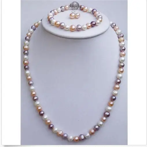 

gorgeous AAA9-10mm south sea round multicolor pearl necklace &earring&bracelet