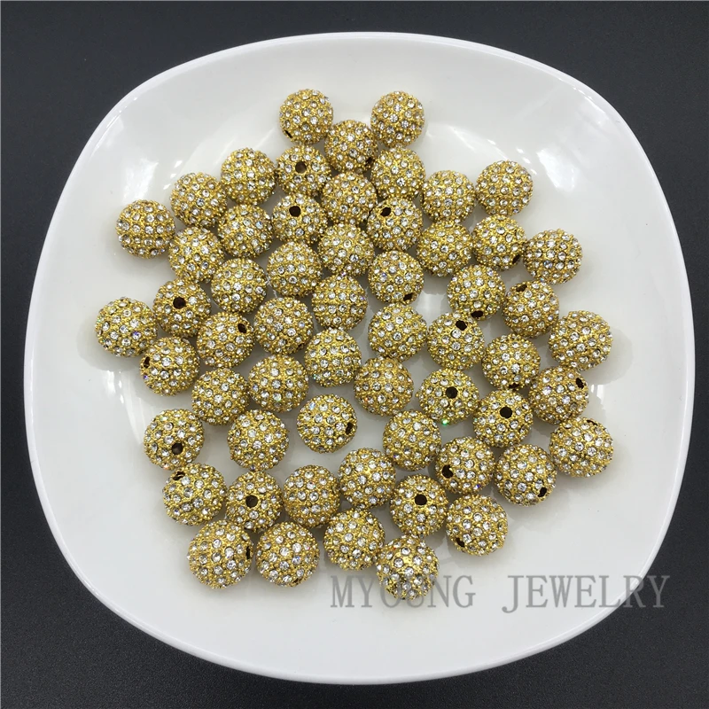 

Round Golden Copper Spacer Beads Paved Rhinestones,Metal Jewelry Finding Beads MY1295