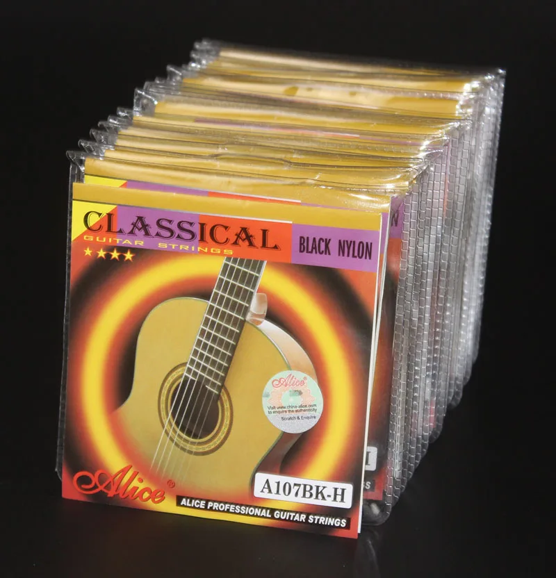 10 Set Alice A107BK Hard Tension Black Nylon Gold Plated Copper Alloy