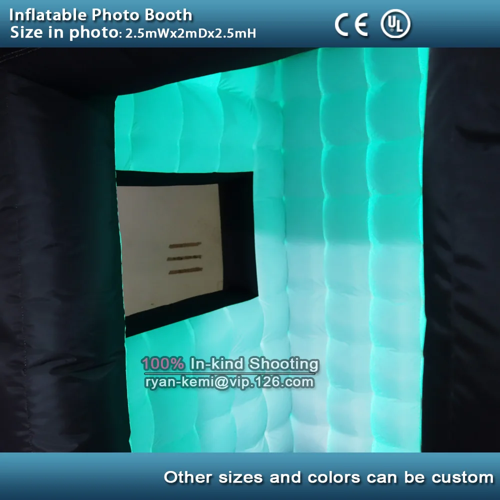 Free shipping 2.5m LED lighting inflatable photo booth with window LED inflatable photo enclosure tent inflatable cube tent 5