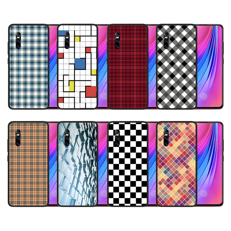 Black Silicone Case for Vivo V15 Pro Square Stripe Phone Cases Cover Coque Fundas