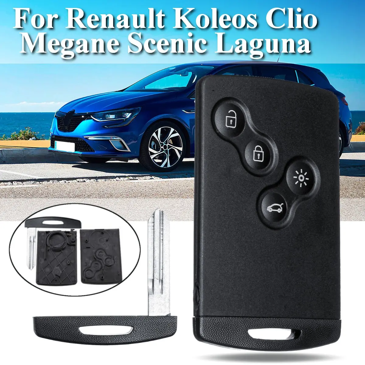 

4Button Auto Smart Card For Renault Clio Laguna Megane 2 3 Koleos Scenic Card Case Black Car Key Fob Shell W/ Uncut Blank Blade