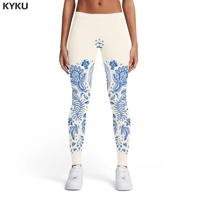 KYKU Brand Blue And White Porcelain Leggings Women White Spandex Flower Sexy Art Ladies Abstract 3d Print Womens Leggings Pants Ladies leggings05
