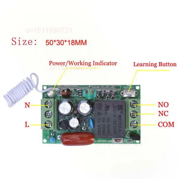 220V 10A 1CH приемник Беспроводной переключатель системы дистанционного управления обучающий код AK-RK01S-220-A