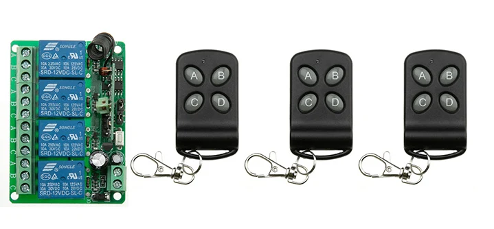 

DC12V 4CH Relay 10A RF Wireless Remote Control Switch System 1* Receiver & 3*Transmitter Wireless Lighting Switch For Smart Home