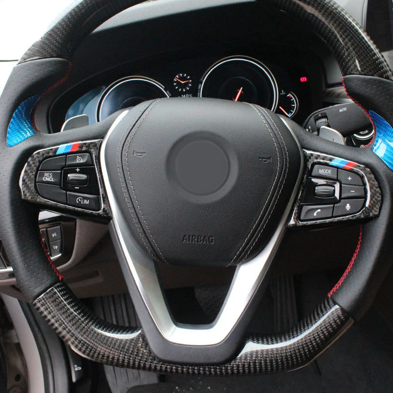 

For BMW G30 5 Series Carbon Fiber Steering Wheel Emblem Buttons frame 3D Car Stickers Cover Trim Car Styling Auto Accessories