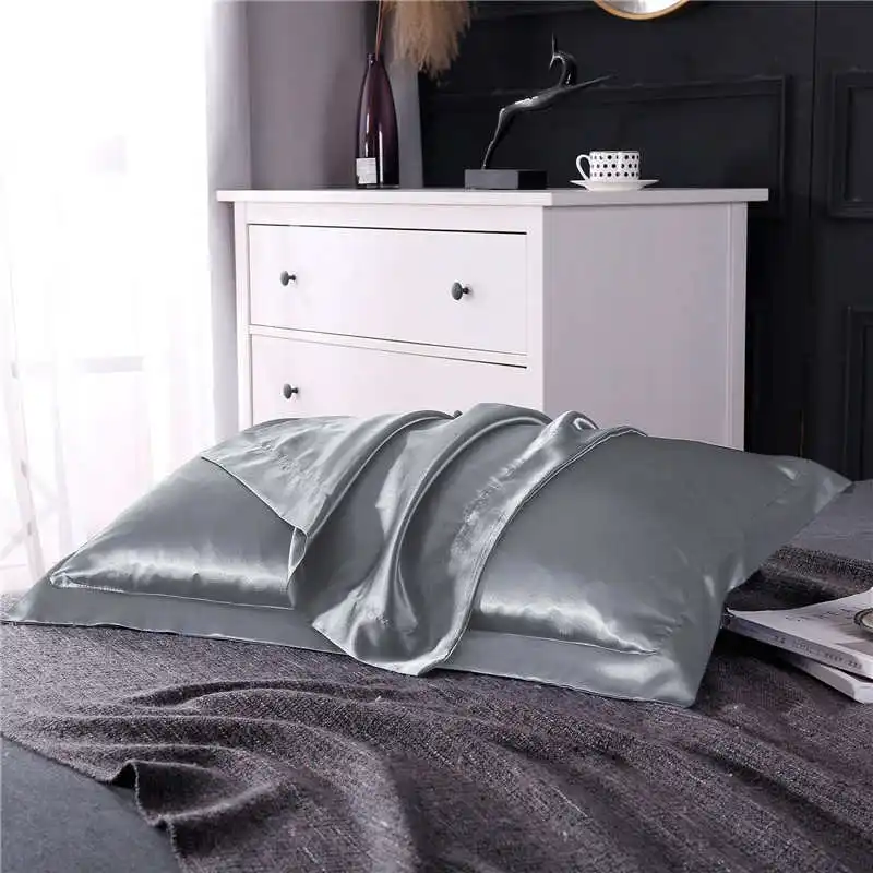 SlowDream Luxury White Nature Satin Silk Luxury Pillowcase Wholesale Queen King Silky Bed Pillow Case For Healthy Sleep - Цвет: 2