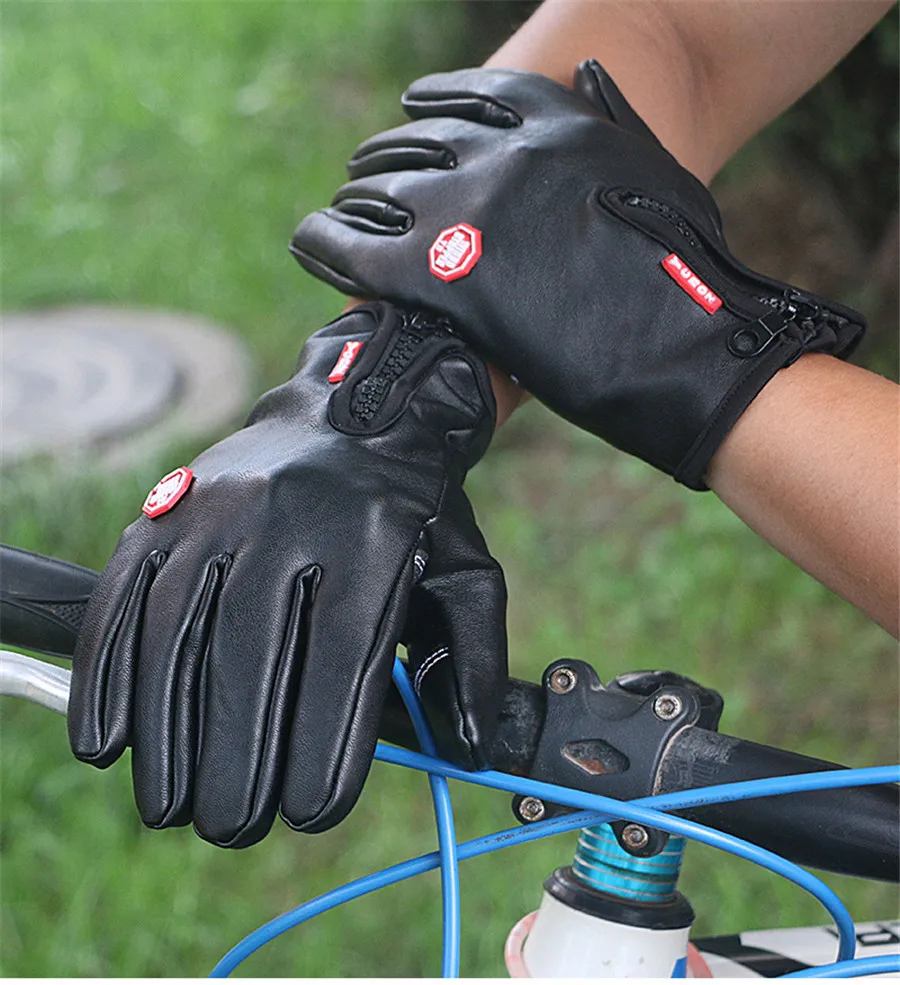 Touch Screen PU Leather Sports Gloves Outdoor Zipper Winter Fishing Glove For Fitness Excercise Running Riding Glove Motorcycle (3)