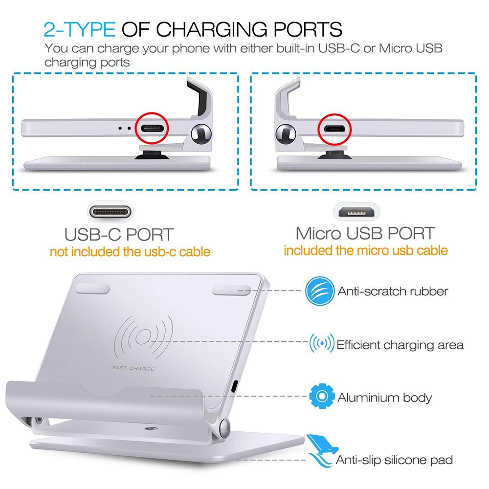 Ascromy Алюминиевый металлический быстрый беспроводной зарядное устройство Подставка для Apple iPhone XS Max XR X S 8 Plus samsung Galaxy S9 S8 Индукционная зарядка