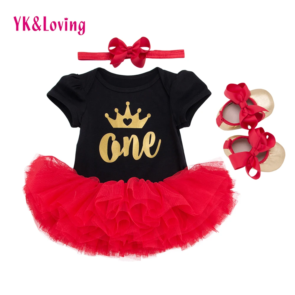 Harga Merah Tutu Rok Mahkota Lengan Pendek Rompers Bayi Pakaian Bayi Set Bayi Gadis Pakaian Kapas Sepatu Ikat Kepala 4 Pcs