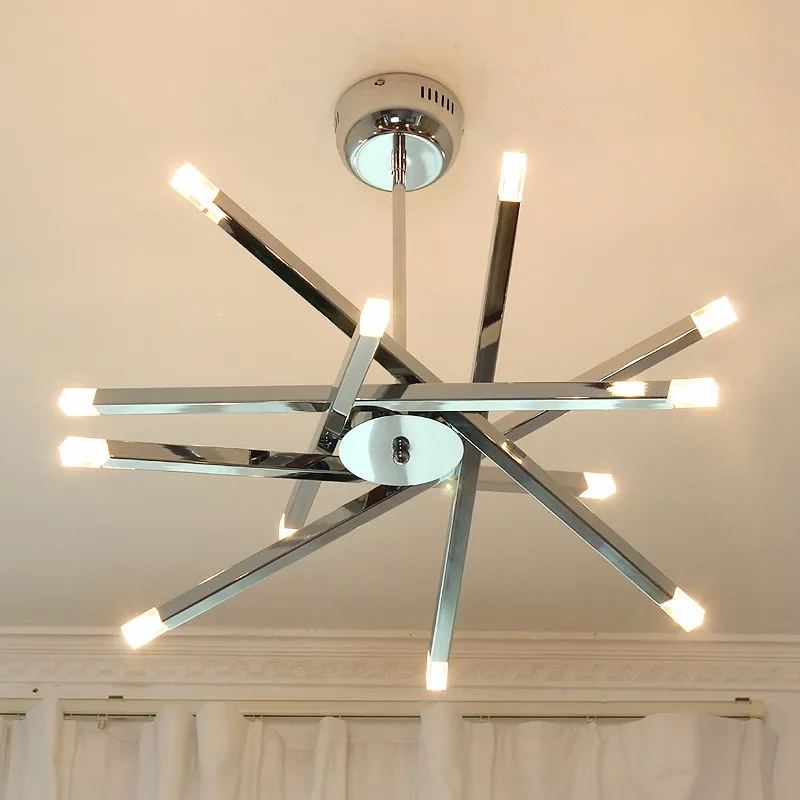 12 Lights Modern Chrome Rod Star Stainless Steel Pendant Lamp Ceiling Hanging Fixture for Home Office Living Room Shop Decor (9)