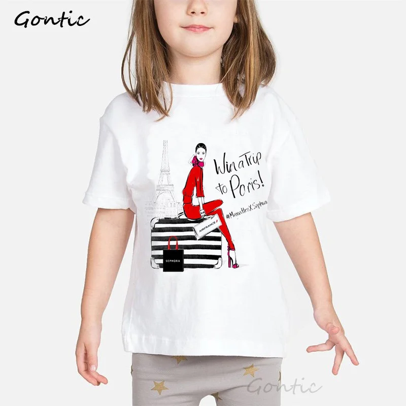 

Romantic Eiffel Tower Girl T Shirt Summer Cotton Baby Tops Girls Tees Clothes Children Clothing Paris T-shirts Short Sleeve