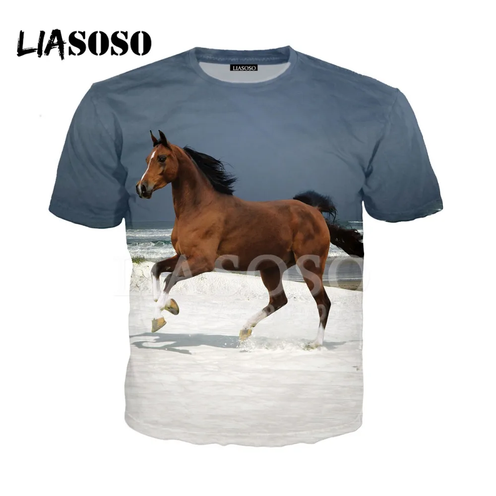 

LIASOSO 2018 3D Creative Print Unisex Robust Horses With Sunset Animals Tshirt Summer T-shirt Hip Hop Pullover Short SleeveX0895
