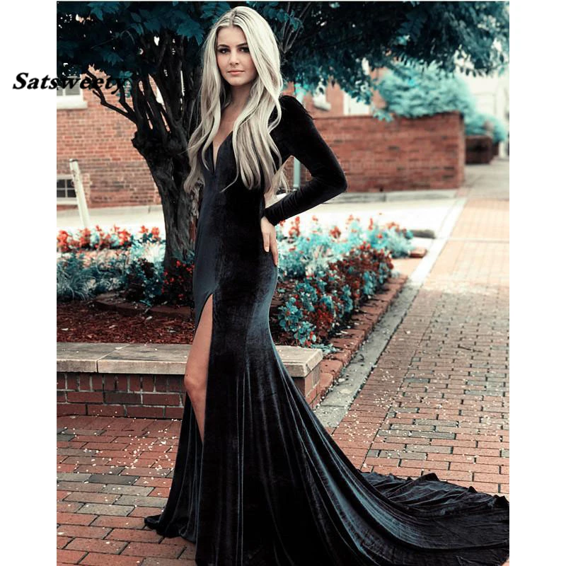 Long-Sleeves-Velvet-Mermaid-Prom-Gowns-V-Neck-High-Split-Royal-Blue-Open-Back-Sexy-Women (2)_