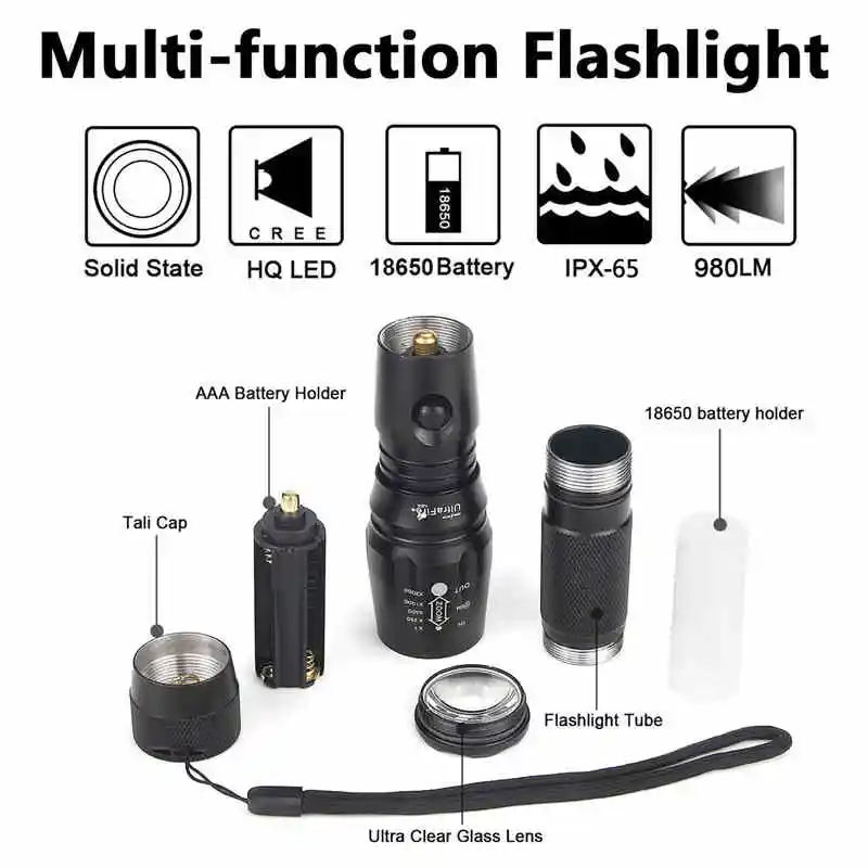 UltraFire LED Flashlight Signal Stick CREE XM-L2 Zoom Spotlight Magnet Torch Lantern Hunting Tactical 18650 Flashlight