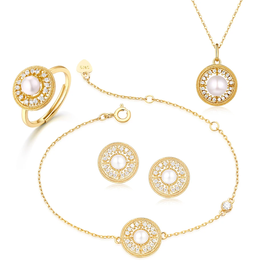 ALLNOEL Real  Natural Freshwater Pearl Jewelry Set For Women Gemstone Fine Jewellry Ring Earrings Pendants Necklace Bracelet New (3)