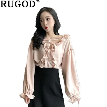 

RUGOD 2019 Spring Solid Women Shirts Fashion Chiffon Elegant Women Tops Casual V-Neck Women Blouse blusas mujer de moda