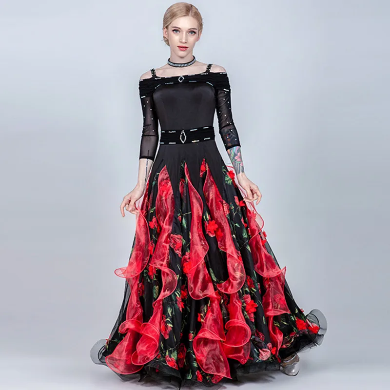 Бальное платье для танцев женские Вальс платье бахрома испанская Платье Фламенко одежда, костюмы для танцев женские принт Свободное длинное платье