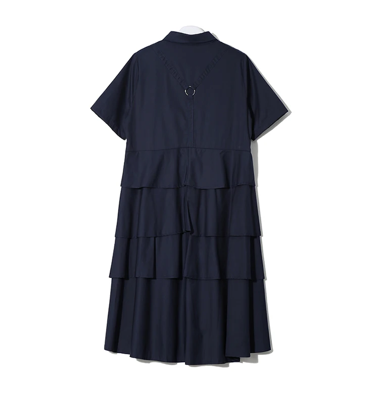 Mulheres Azul Marinho Vestido Camisa Manga Comprida