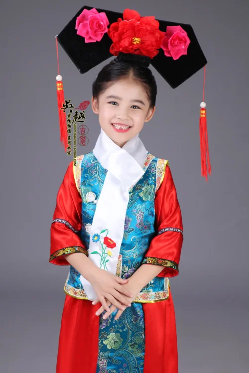(0136) new Embroidery girl Qing Dynasty Princess Costume children Hanfu ancient court dress for cosplay stage performance