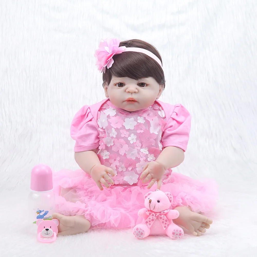 

Forrsdor 22inch Handmad adora Lifelike Baby girl with black hair best kids playmate full silicone Bonecas Bebe Reborn doll