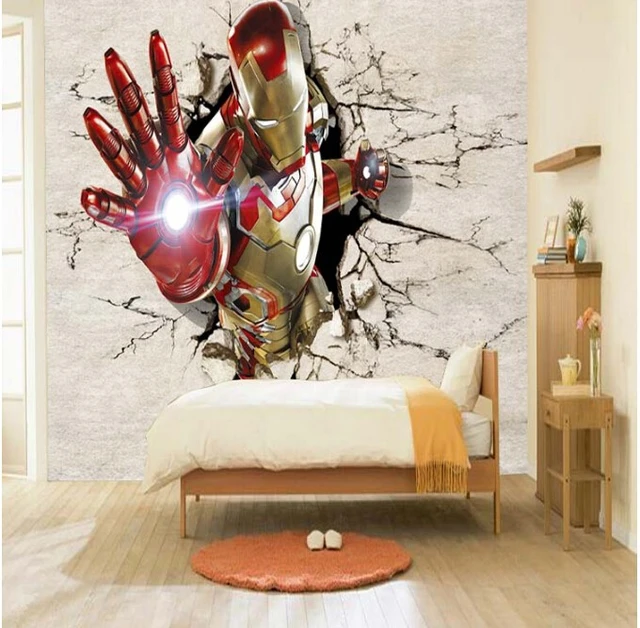Custom 3 d wallpaper children bedroom iron man sitting room wall painting  cartoon non-woven wallpaper _ - AliExpress Mobile