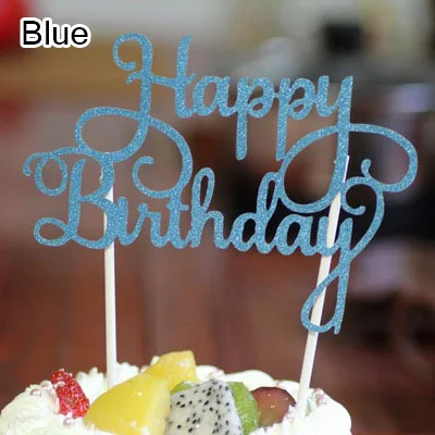 Счастливое украшение для именинного торта золотой серебристо-синий блестящая бумага флажки для торта для дня рождения украшения детский душ - Цвет: 5