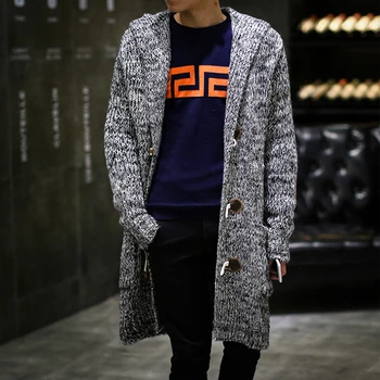 

Autumn Winter Loose Long Mens Cardigans Sweaters New Fashion Big Size Jumpers Men Hooded Sueter Knit Sweater Jersey Sudaderas