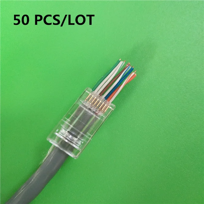 50 шт. RJ45 разъем CAT6 RJ 45 ethernet Кабельный разъем utp 8P8C сетевой 8pin неэкранированный через отверстие модульные терминалы золотое покрытие