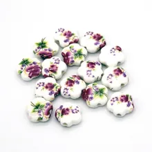  10pcs 15mm Flat Ceramic Beads Flower Loose Spacer Porcelain Beads for Jewelry Making Diy Handmade Accessories Bead Round Pendant 