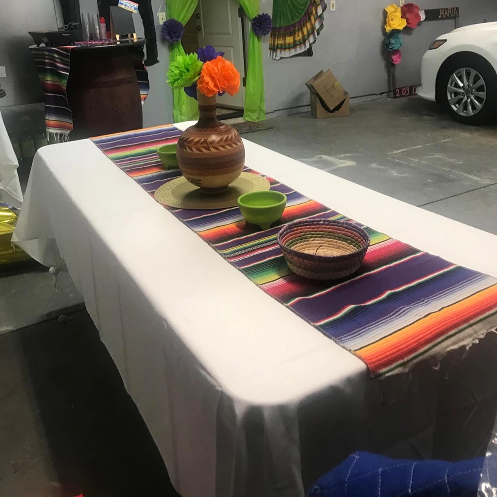 4 Colors Tablecloth Mexican Party Serape Cotton Tablecloth Table Runner Rainbow Wedding Party Table Runners Home Decoration