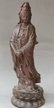 

Collectible bronze S1850 16" Chinese Buddhism Wood Stand Kwan-yin Guan Yin Boddhisattva Goddess Statue