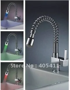 2012 new style ! LED Pull-out Kitchen Faucet / Kitchen Mixer Solid Brass Thicken Chrome/glow faucet / led tap /faucet