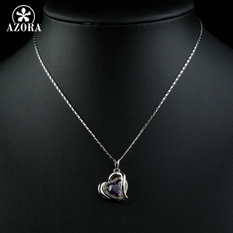 Forever Love Three Heart Superposition Romantic Purple Cubic Zirconia Pendant Necklaces for Valentine’s Day Gift TN0200