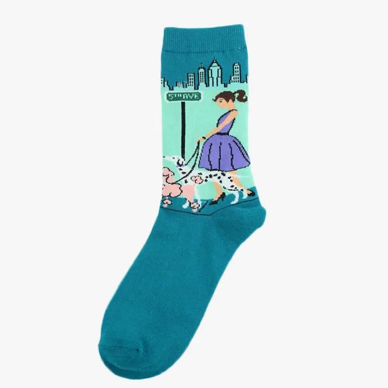 [EIOISAPRA]Funny Socks Women Men Creative Art Harajuku Fashion Combed Cotton Cartoon Avocado Dog Sachs Girl Unisex Cute Socks - Цвет: Blue Girl