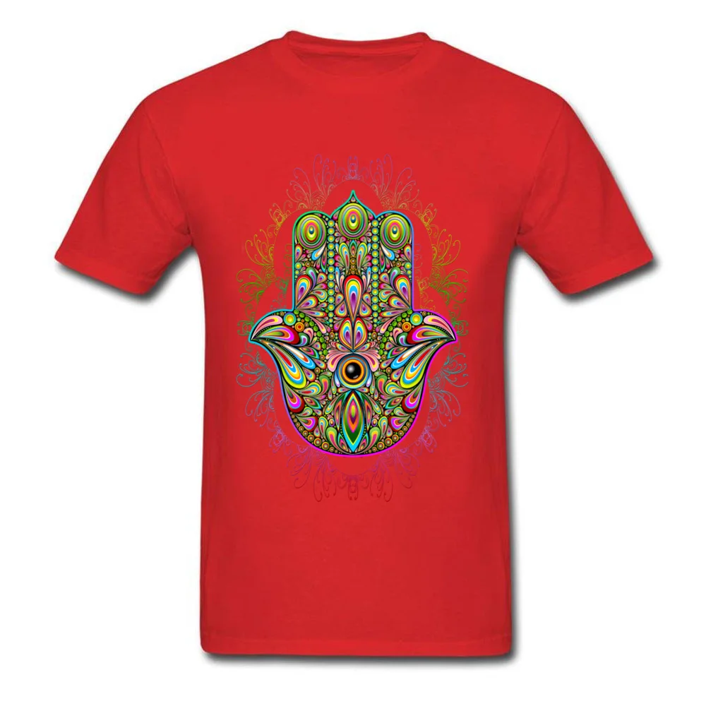 Hamsa Hand Amulet Psychedelic All Cotton Men Short Sleeve Tops & Tees Design NEW YEAR DAY T-Shirt Company Round Neck Tee-Shirts Hamsa Hand Amulet Psychedelic red