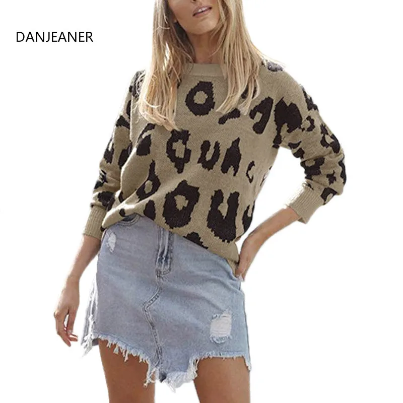 

DANJEANER Autumn Winter Leopard Print Knitted Pullovers Women 2019 Casual Fashion O Neck Sweaters Basic Tops Outwear Jumper