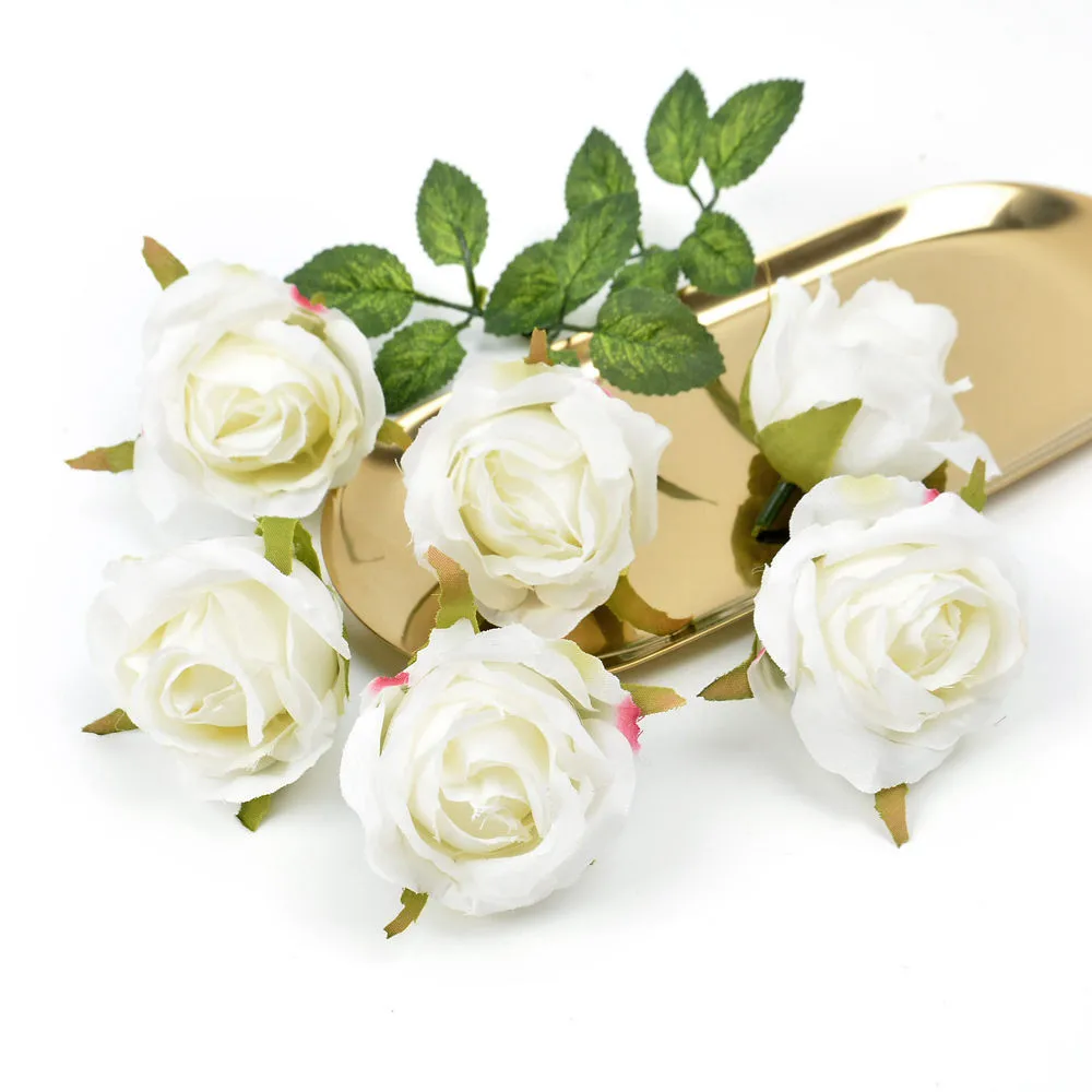 5 шт./партия, 6 см, искусственные шелковые розы, цветы для свадебной вечеринки, украшение для дома, свадебный венок, подарок, скрапбук, искусственные цветочные аксессуары - Цвет: Milky White