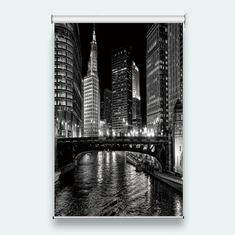 

High Quality Costom black and white night view 3d curtain window curtain living room