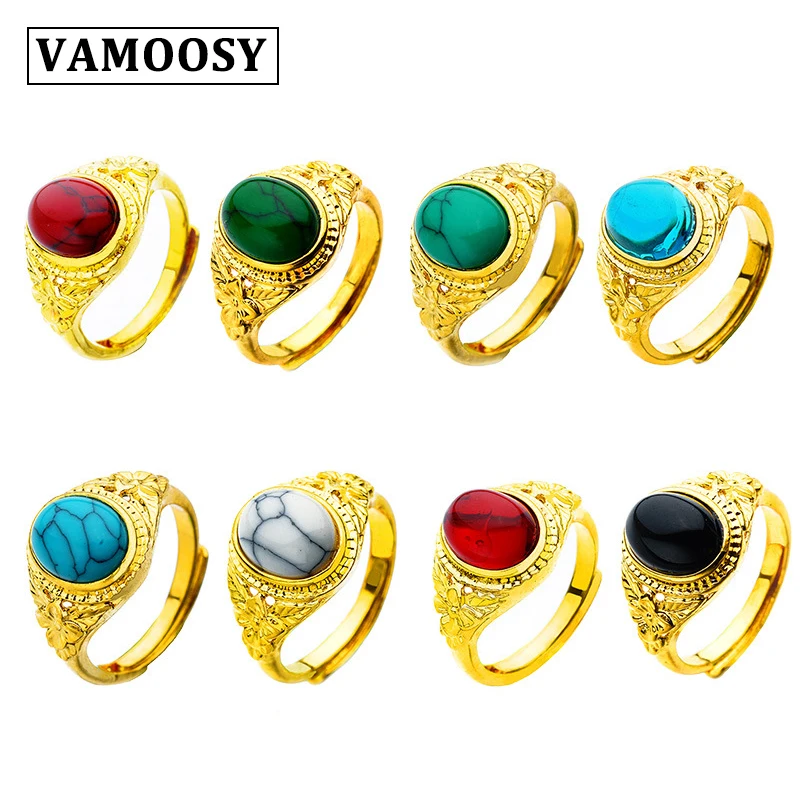 

VAMOOSY 2018 Fashion Carving pattern simulation natural stone Vintage Rings For Women Femme Ring Vintage Statement Jewelry Gift