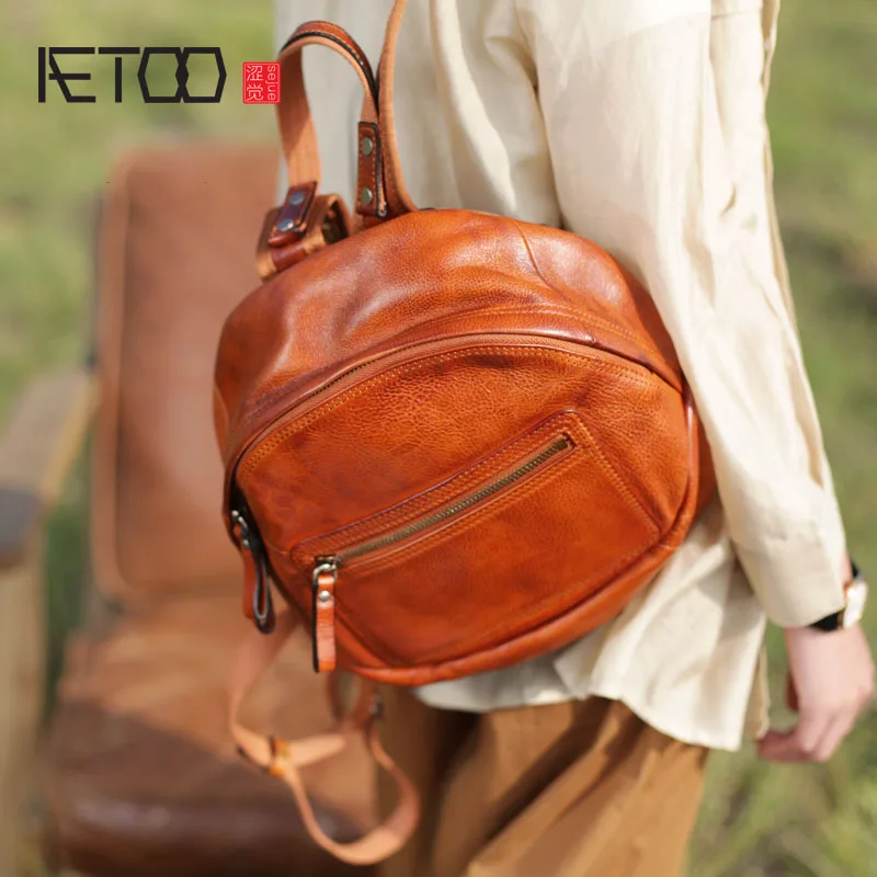 

BJYL New wild personality tide retro handmade leather shell shoulder bag female art school national wind backpack