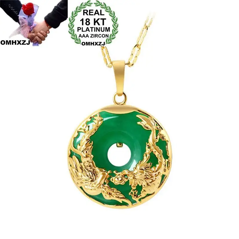 

OMHXZJ Wholesale European Fashion Woman Girl Party Wedding Gift Dragon Phoenix Chalcedony 18KT YellowGold Pendant Necklace NA176