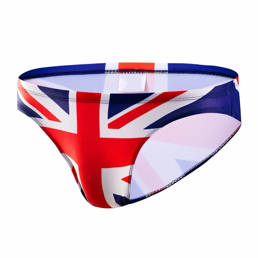 

New Men Swim Briefs Low Waist Flag Printed Drawstring Nylon Spandex Beach Quick-drying Swimwear Swimsuit