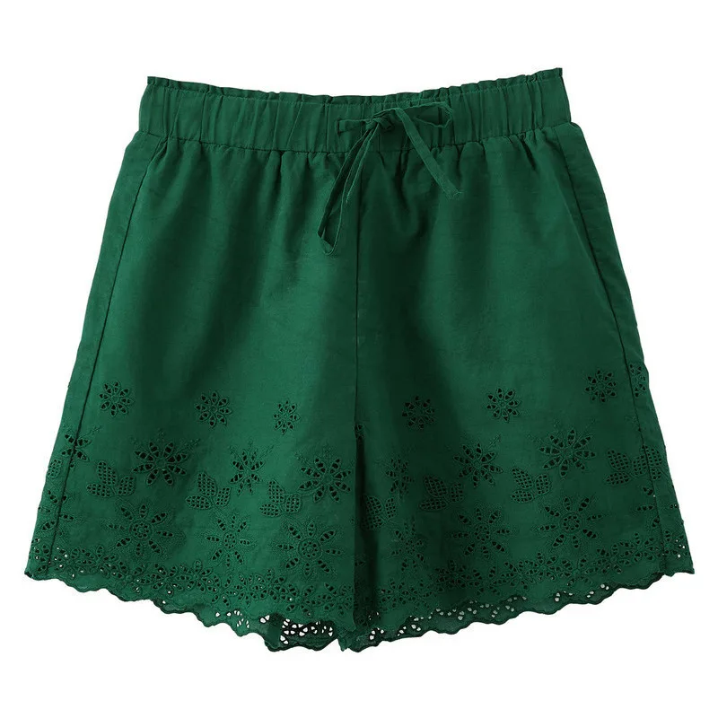 INMAN Лето Новое поступление хлопок эластичный пояс выдолбленные литературные Молодежные все подходящие повседневные женские короткие брюки - Цвет: Army Green