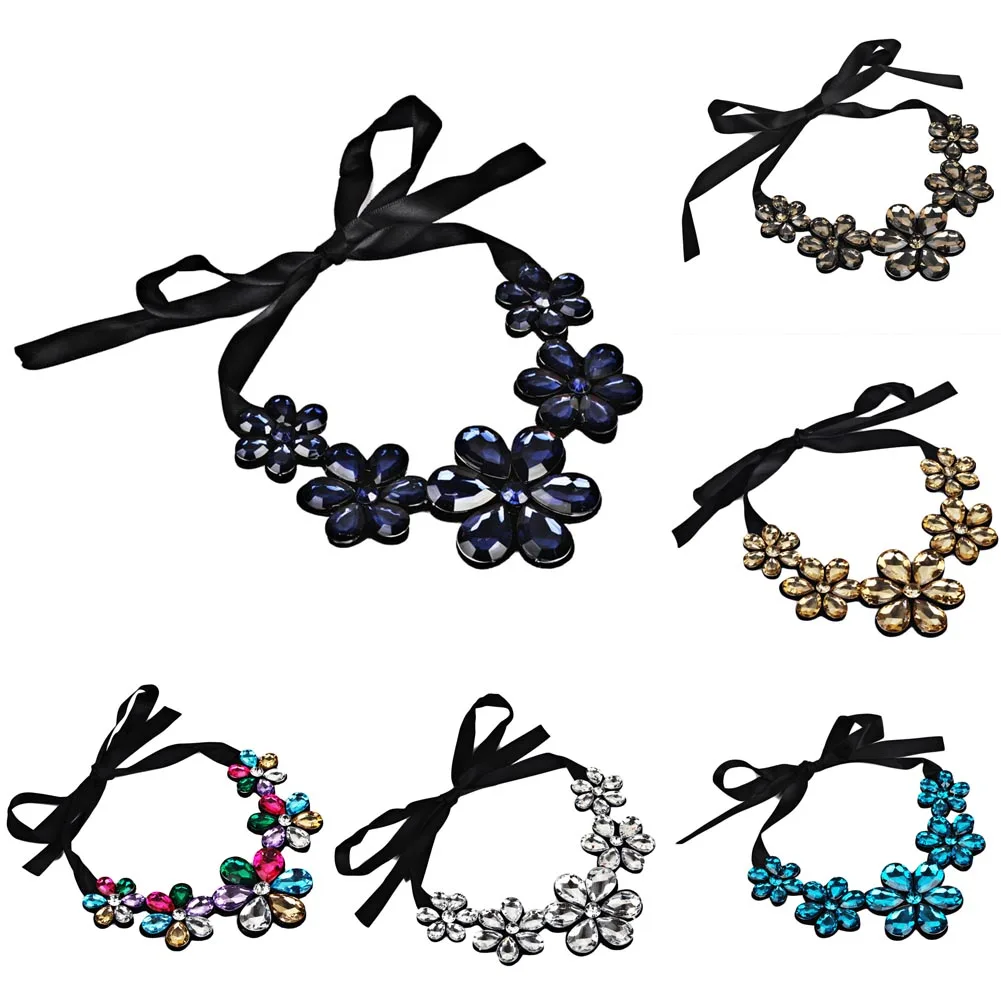 

2017 New Design Brand Ribbon Chain Rhinestone Necklace Unique Statement Necklace For Women Jewelry